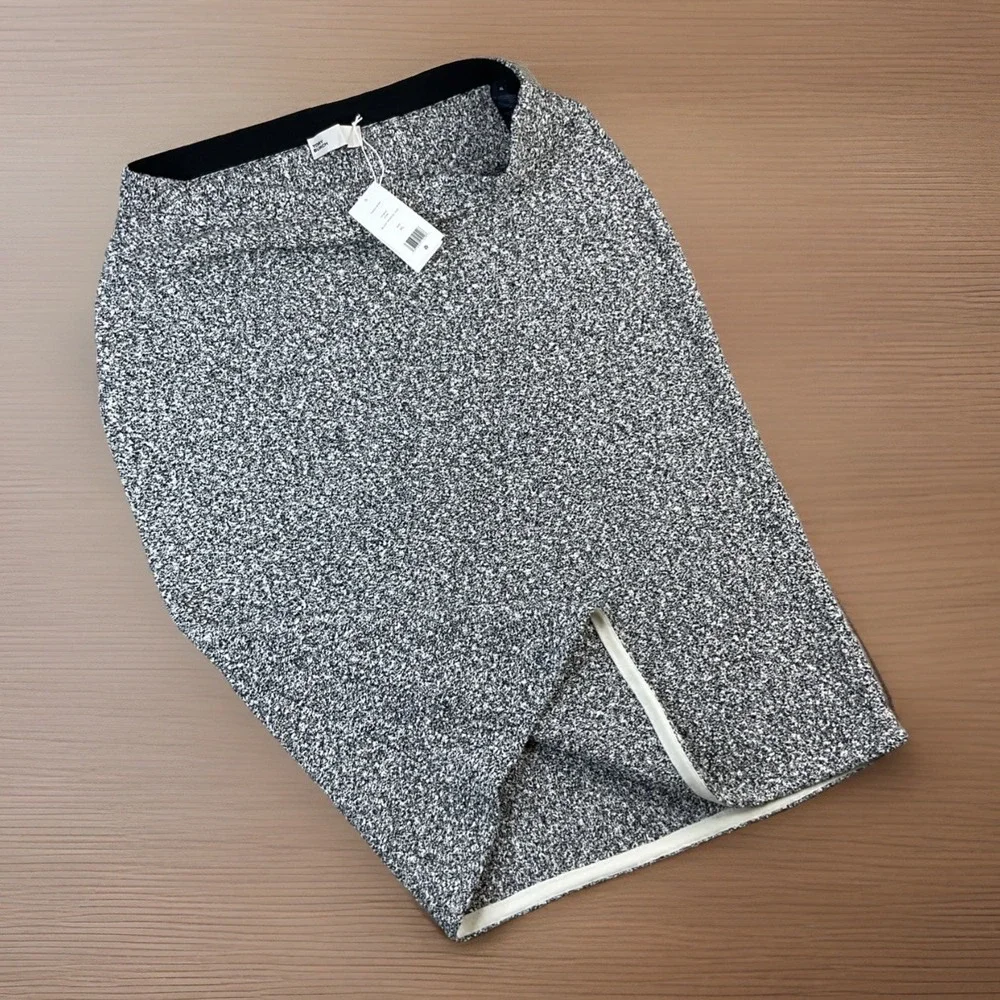 Tory Burch‎ Tweed Pencil Skirt Black Truffle Elastic Waist Knit Women Sz XL NWT